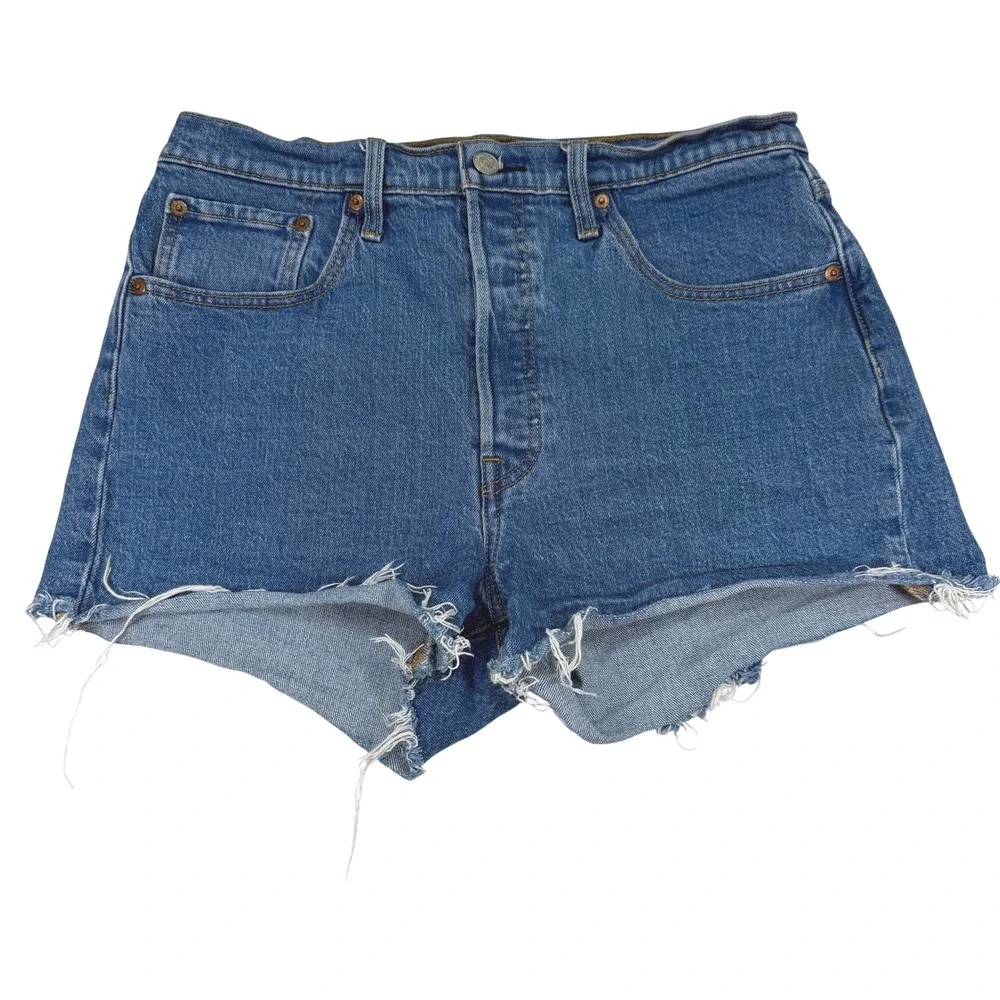 Levi's 501 Cutoff Denim Shorts W31 Blue Distressed Raw Hem - Picture 2 of 10